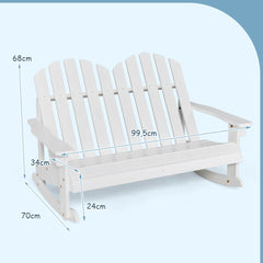 Silla Mecedora Adirondack para 2 Personas con Asiento de Listones Pies de Balancín Suave Capacidad de Carga de 100 kg para Balcón Blanco