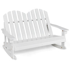 Silla Mecedora Adirondack para 2 Personas con Asiento de Listones Pies de Balancín Suave Capacidad de Carga de 100 kg para Balcón Blanco