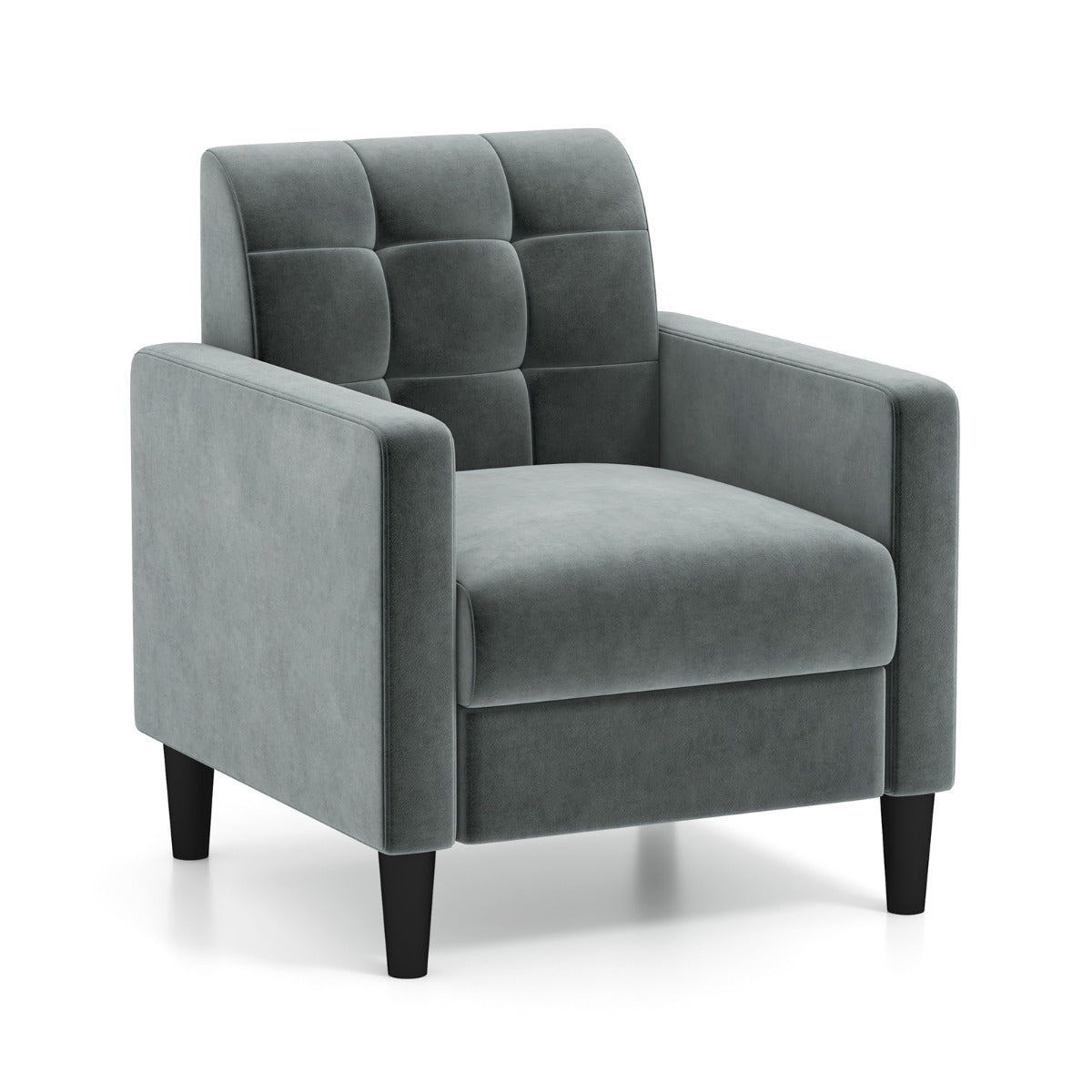 Silla Moderna de Terciopelo de Mediados de Siglo Tapizado Respaldo Capitoné Silla Lateral Individual para Salón Dormitorio Oficina Gris