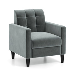 Silla Moderna de Terciopelo de Mediados de Siglo Tapizado Respaldo Capitoné Silla Lateral Individual para Salón Dormitorio Oficina Gris