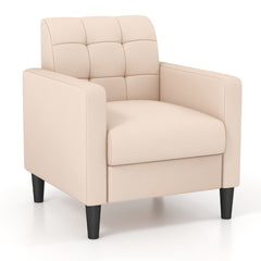 Silla Moderna de Terciopelo de Mediados de Siglo Tapizado Respaldo Capitoné Silla Lateral Individual para Salón Dormitorio Oficina Beige