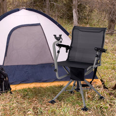 Silla para Caza y Tiro Asiento Plegable para Francotirador con 3 Posiciones de Patas Ajustables Giro de 360° Soporte para Rifle Negro