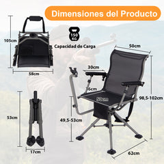 Silla para Caza y Tiro Asiento Plegable para Francotirador con 3 Posiciones de Patas Ajustables Giro de 360° Soporte para Rifle Negro