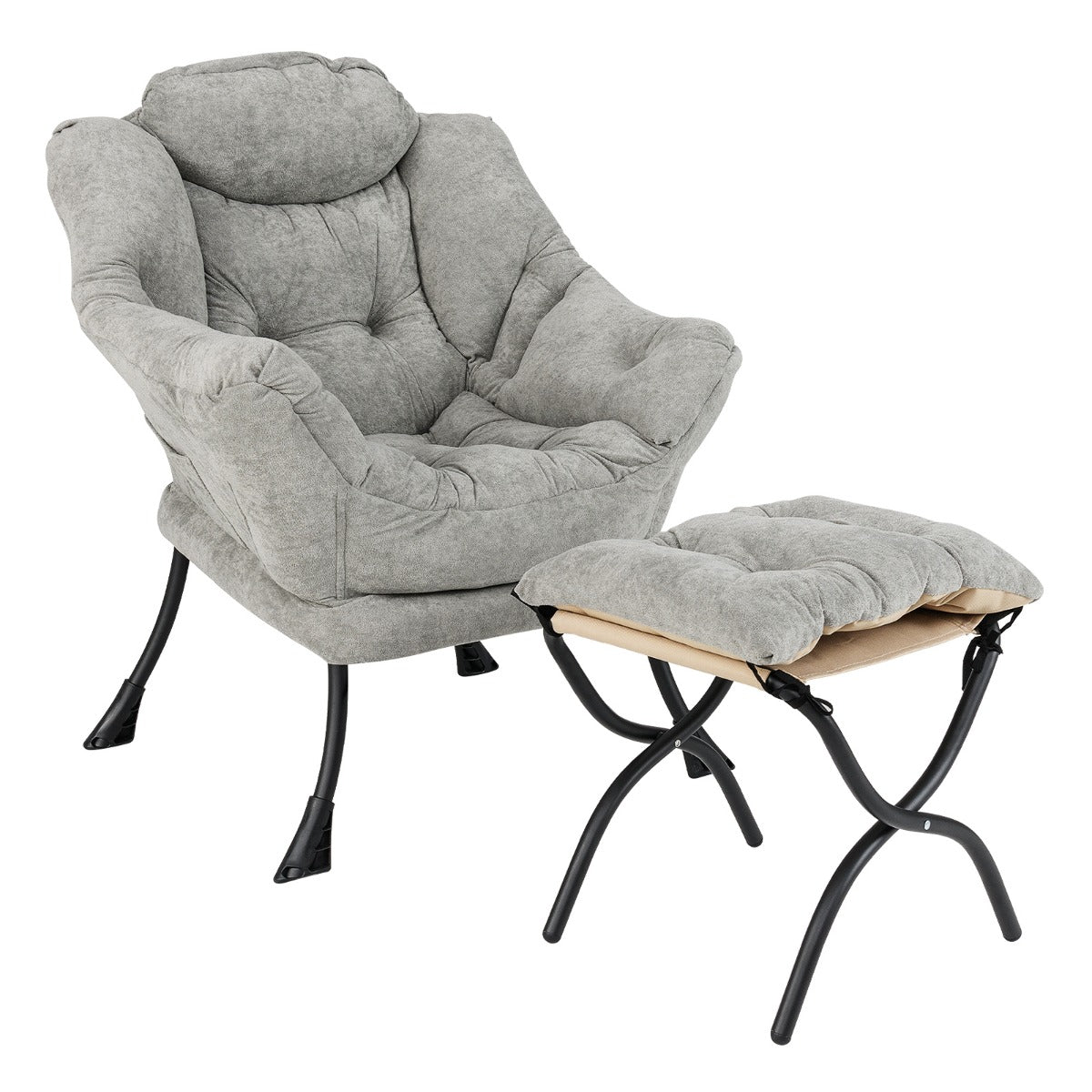 Silla Perezosa con Otomana Sillón de Acento de Lectura Tapizado Sherpa de Gran Tamaño con Reposapiés Plegable para Salón Dormitorio Gris