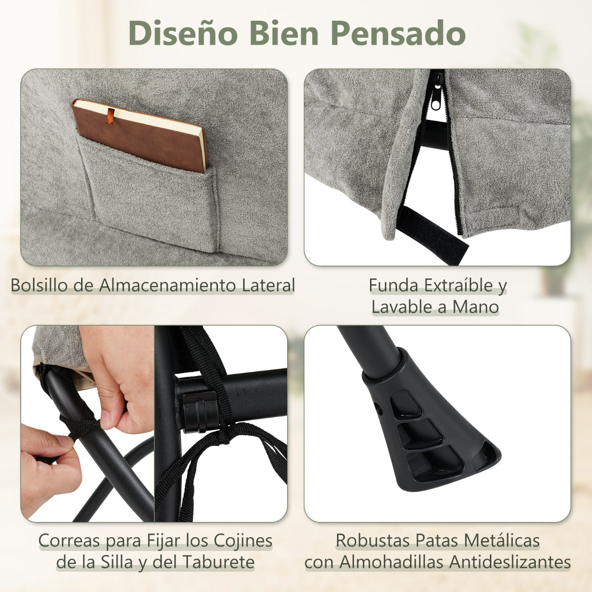 Silla Perezosa con Otomana Sillón de Acento de Lectura Tapizado Sherpa de Gran Tamaño con Reposapiés Plegable para Salón Dormitorio Gris