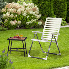 Silla Plegable de Patio de PP Ajustable y Reclinable con Respaldo de 7 Niveles Hasta 120kg Blanca