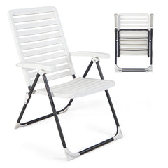Silla Plegable de Patio de PP Ajustable y Reclinable con Respaldo de 7 Niveles Hasta 120kg Blanca