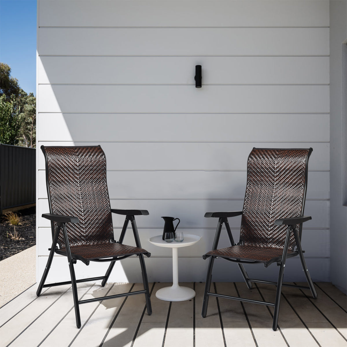 Silla Plegable en Ratán para Patio Silla Portátil de Mimbre Altura Regulable para Jardín Balcón Exterior 69 x 58 x 85-112 cm Marrón
