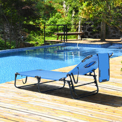 Tumbona Plegable con 3 Cojines Extraíbles y Respaldo Ajustable en 5 Posiciones Tumbonas de Jardín Exterior para Terraza Piscina Azul