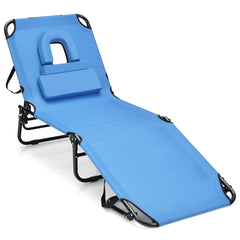 Tumbona Plegable con 3 Cojines Extraíbles y Respaldo Ajustable en 5 Posiciones Tumbonas de Jardín Exterior para Terraza Piscina Azul