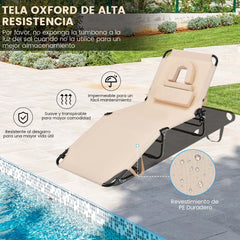 Tumbona Plegable con 3 Cojines Extraíbles y Respaldo Ajustable en 5 Posiciones Tumbonas de Jardín Exterior para Terraza Piscina Beige