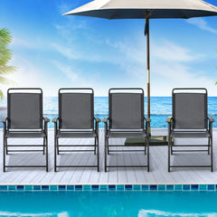 Silla Plegable para Exteriores de 4 Piezas con Respaldo Reposabrazos Reposapiés Tela Transpirable Almohadillas Antideslizantes para Jardín
