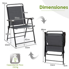 Silla Plegable para Exteriores de 4 Piezas con Respaldo Reposabrazos Reposapiés Tela Transpirable Almohadillas Antideslizantes para Jardín