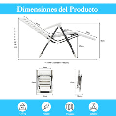 Silla Reclinable Plegable de Tumbona para Patio de PP con Respaldo de 7 Posiciones y Reposapiés Cómodo Blanca