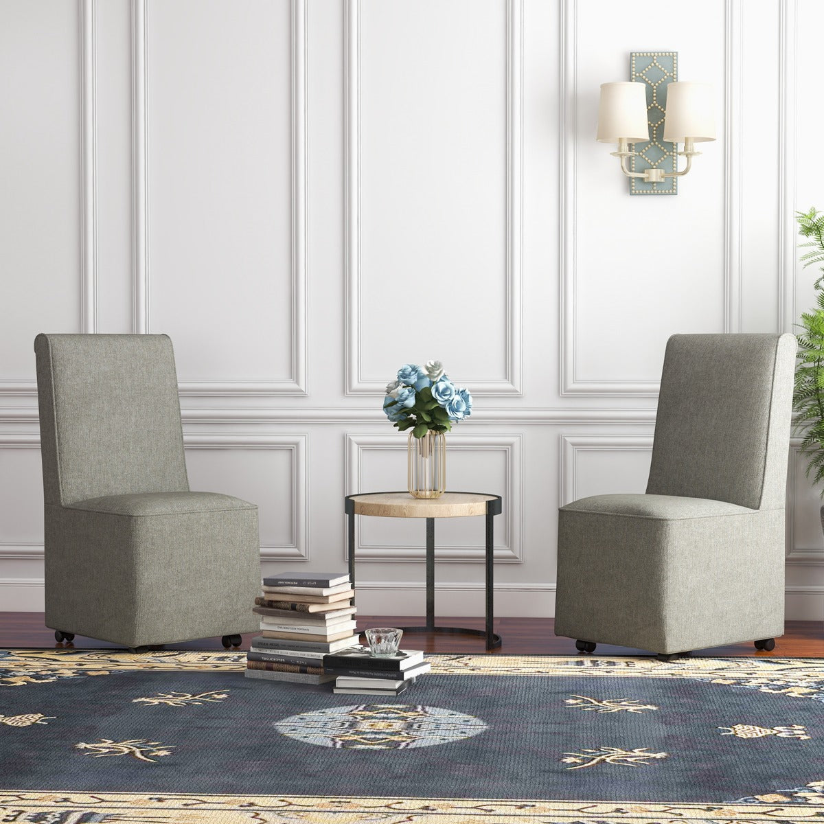 Silla Tapizada de Tela de Lino con Ruedas Resistentes Cubierta Removible Cómoda Silla de Ocio 47 x 60,5 x 98 cm Gris