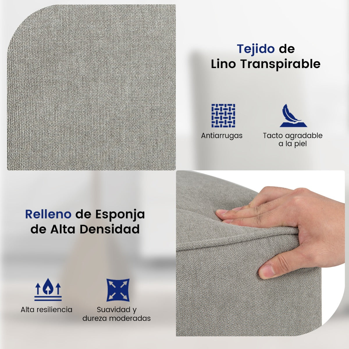 Silla Tapizada de Tela de Lino con Ruedas Resistentes Cubierta Removible Cómoda Silla de Ocio 47 x 60,5 x 98 cm Gris