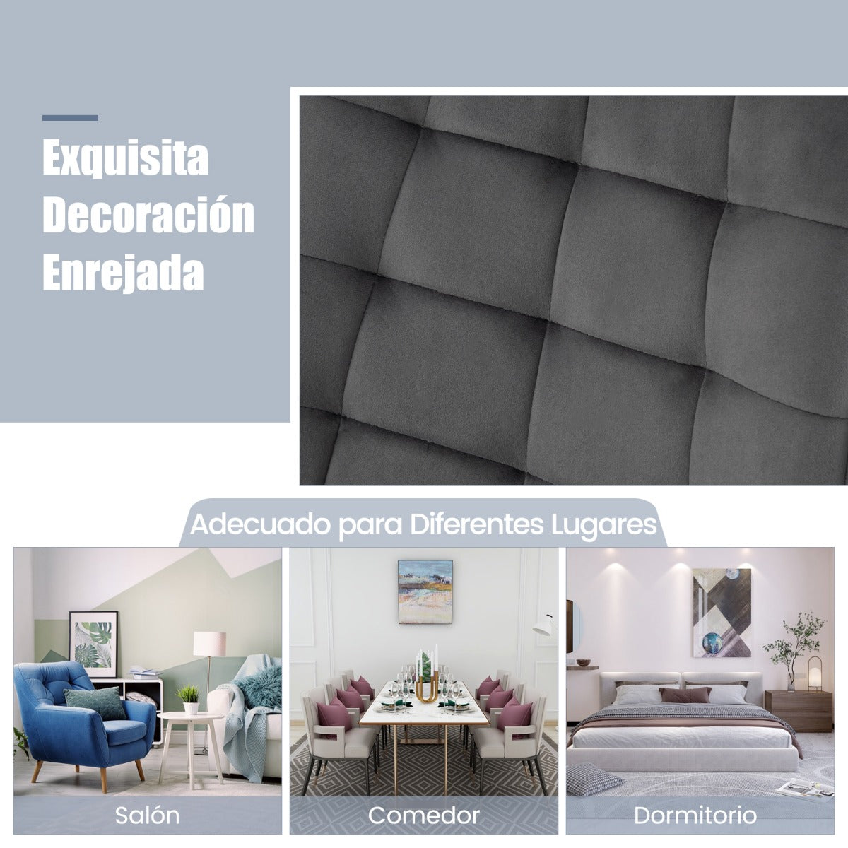 Juego de 2 Sillas de Comedor de Terciopelo con Respaldos Patas de Metal y Almohadillas Antideslizantes para Cocina 59 x 47 x 83 cm Gris