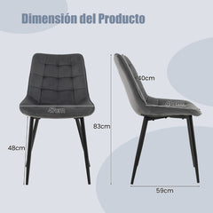 Juego de 2 Sillas de Comedor de Terciopelo con Respaldos Patas de Metal y Almohadillas Antideslizantes para Cocina 59 x 47 x 83 cm Gris