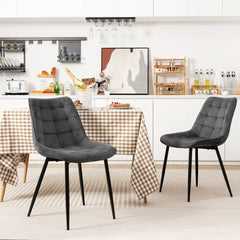 Juego de 2 Sillas de Comedor de Terciopelo con Respaldos Patas de Metal y Almohadillas Antideslizantes para Cocina 59 x 47 x 83 cm Gris
