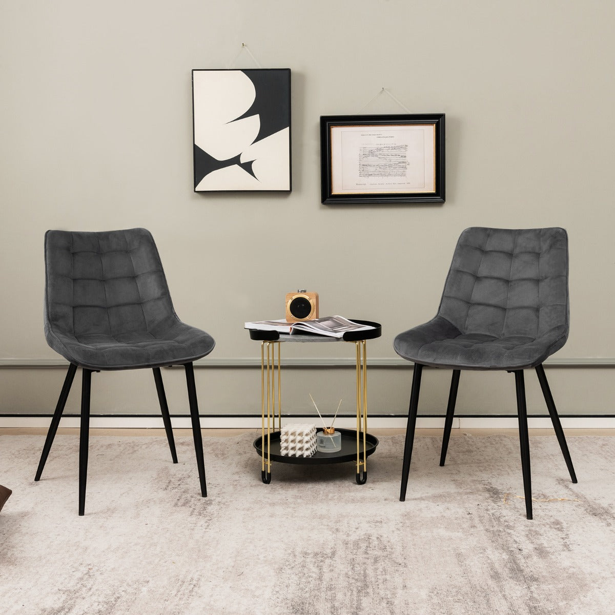 Juego de 2 Sillas de Comedor de Terciopelo con Respaldos Patas de Metal y Almohadillas Antideslizantes para Cocina 59 x 47 x 83 cm Gris