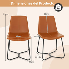 2 Sillas de Comedor con Revestimiento de Cuero Sintético y Patas de Metal Costuras Vintage 57 x 48 x 83 cm Marrón