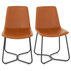 2 Sillas de Comedor con Revestimiento de Cuero Sintético y Patas de Metal Costuras Vintage 57 x 48 x 83 cm Marrón