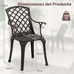 Juego de 2 Sillas de Comedor de Aluminio Fundido Sillas de Patio con Asiento Ergonómico Curvado y Patas Ajustables para Jardín Balcón Bronce