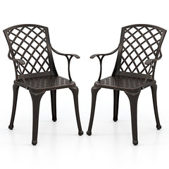 Juego de 2 Sillas de Comedor de Aluminio Fundido Sillas de Patio con Asiento Ergonómico Curvado y Patas Ajustables para Jardín Balcón Bronce