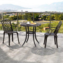 Juego de 2 Sillas de Comedor de Aluminio Fundido Sillas de Patio con Asiento Ergonómico Curvado y Patas Ajustables para Jardín Balcón Bronce