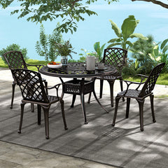 Juego de 2 Sillas de Comedor de Aluminio Fundido Sillas de Patio con Asiento Ergonómico Curvado y Patas Ajustables para Jardín Balcón Bronce