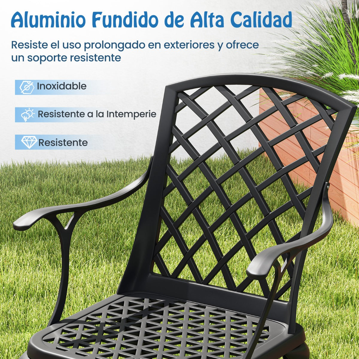 Juego de 2 Sillas de Comedor de Aluminio Fundido Sillas de Patio con Asiento Ergonómico Curvado y Patas Ajustables para Jardín Balcón Negro