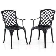 Juego de 2 Sillas de Comedor de Aluminio Fundido Sillas de Patio con Asiento Ergonómico Curvado y Patas Ajustables para Jardín Balcón Negro
