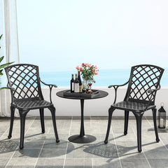 Juego de 2 Sillas de Comedor de Aluminio Fundido Sillas de Patio con Asiento Ergonómico Curvado y Patas Ajustables para Jardín Balcón Negro