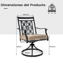 Juego de 2 Sillas Giratorias con Marco de Metal y Estampado de Flores para Jardín Piscina y Bistró Carga 150 kg 70 x 60 x 92 cm Marrón