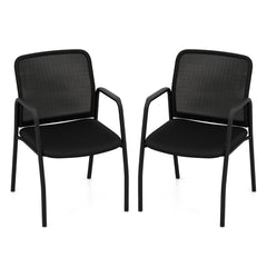 Juego de 2 Sillas para Sala de Espera Silla de Oficina para Invitados con Respaldo Ergonómico Brazos Asiento Acolchado Silla de Malla Negro