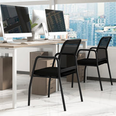 Juego de 2 Sillas para Sala de Espera Silla de Oficina para Invitados con Respaldo Ergonómico Brazos Asiento Acolchado Silla de Malla Negro