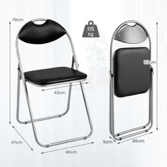 Juego de 4 Sillas Plegables Portátiles de Metal con Manijas de Transporte Almohadillas Antideslizantes Respaldo 47 x 46 x 80 cm Negro