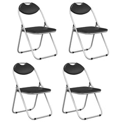 Juego de 4 Sillas Plegables Portátiles de Metal con Manijas de Transporte Almohadillas Antideslizantes Respaldo 47 x 46 x 80 cm Negro