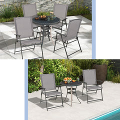 2 Sillas Plegables de Patio Sillas de Comedor de Respaldo Alto Tela Resistente Sillas Metálicas Portátiles para Exterior Jardín Piscina Gris