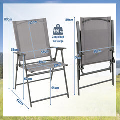 2 Sillas Plegables de Patio Sillas de Comedor de Respaldo Alto Tela Resistente Sillas Metálicas Portátiles para Exterior Jardín Piscina Gris