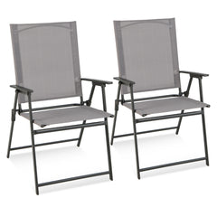 2 Sillas Plegables de Patio Sillas de Comedor de Respaldo Alto Tela Resistente Sillas Metálicas Portátiles para Exterior Jardín Piscina Gris