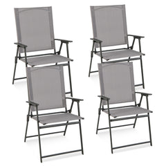4 Sillas Plegables de Patio Sillas de Comedor de Respaldo Alto Tela Resistente Sillas Metálicas Portátiles para Exterior Jardín Piscina Gris