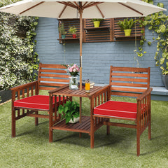 Juego de 3 Piezas de Sillas y Mesa de 2 Plazas Madera Acacia de Exterior con Cojines para Patio Jardín Rojo