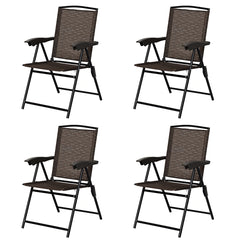 Set de 4 Sillas Plegables para Patio Sillas con Respaldo de Tiras Altura Regulable Portátiles para Exterior Jardín Piscina Playa Marrón