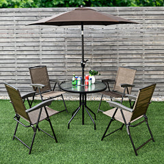 Set de 4 Sillas Plegables para Patio Sillas con Respaldo de Tiras Altura Regulable Portátiles para Exterior Jardín Piscina Playa Marrón
