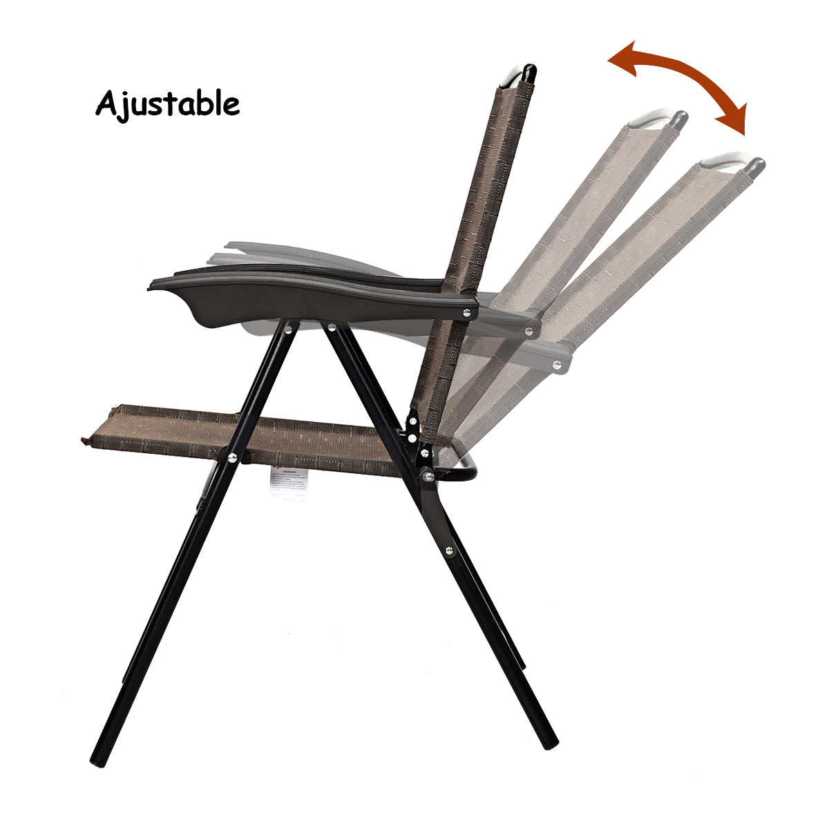 Set de 4 Sillas Plegables para Patio Sillas con Respaldo de Tiras Altura Regulable Portátiles para Exterior Jardín Piscina Playa Marrón