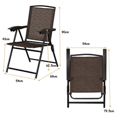 Set de 4 Sillas Plegables para Patio Sillas con Respaldo de Tiras Altura Regulable Portátiles para Exterior Jardín Piscina Playa Marrón