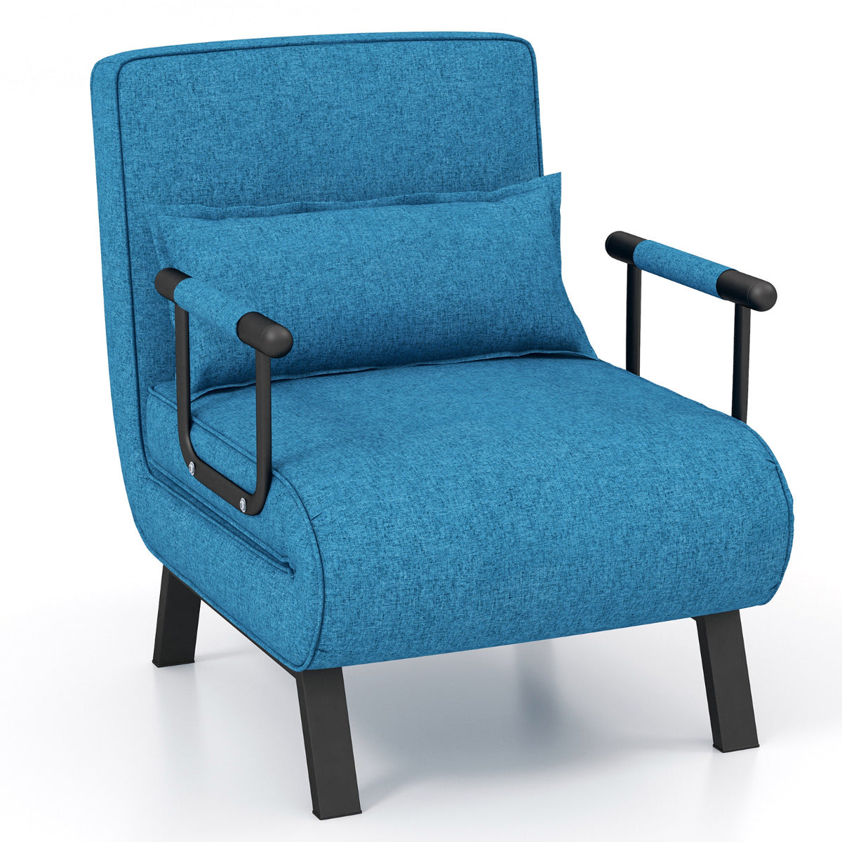 Sofá Cama Convertible Plegable Silla de Dormir Individual Respaldo Ajustable Cojín Desmontable Almohada Tapizado de Hogar Oficina Azul