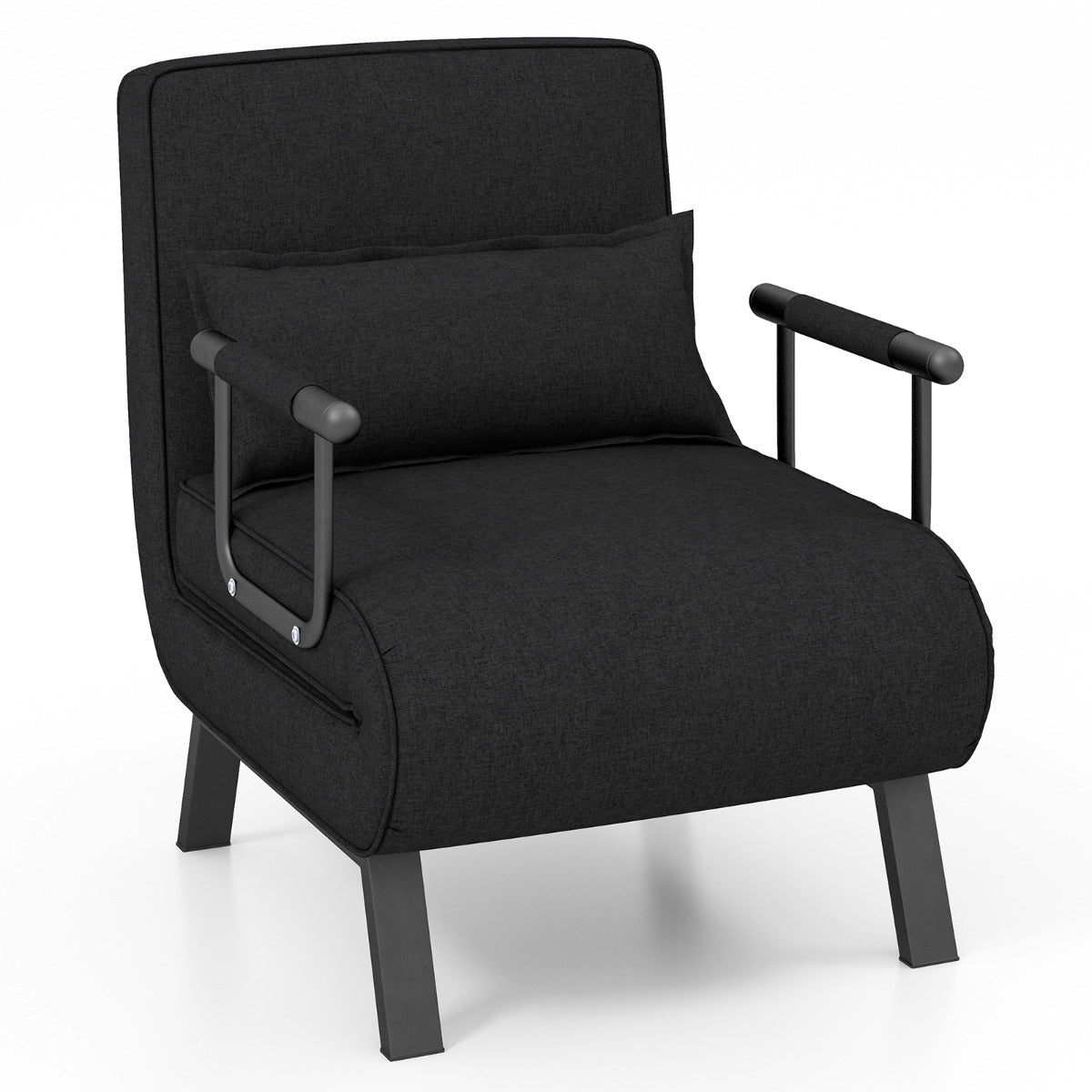 Sofá Cama Convertible Plegable Silla de Dormir Individual Respaldo Ajustable Cojín Desmontable Almohada Tapizado de Hogar Oficina Negro