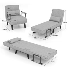 Sofá Cama Convertible Plegable Silla de Dormir Individual Respaldo Ajustable Cojín Desmontable Almohada Tapizado de Hogar Oficina Gris Claro
